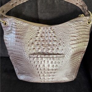 BRAHMIN. Crocodile-Embossed Tan Shoulder Bag New